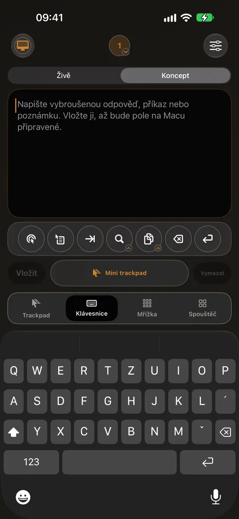 Klávesnice na iPhonu s textovým polem, které píše přímo do vašeho Macu