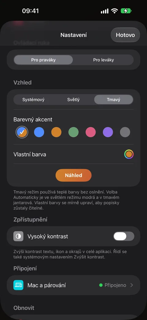 Tmavý režim a Režim nápovědy