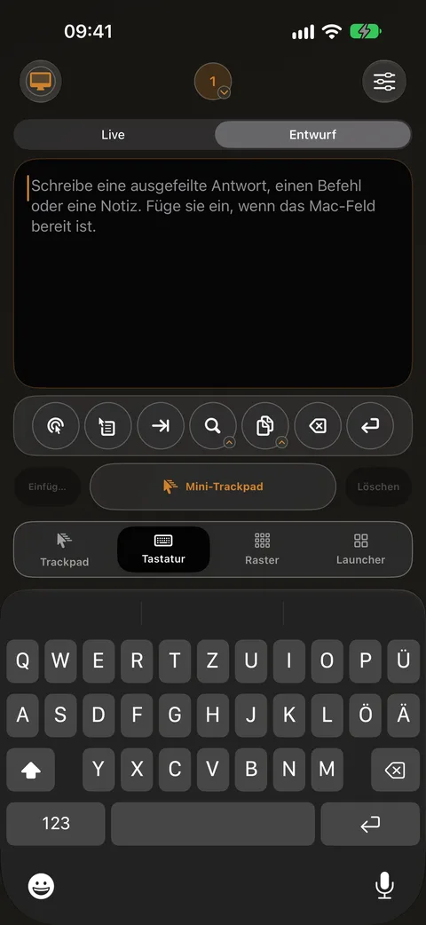 Tastatur auf dem iPhone mit einem Textfeld, das direkt auf deinem Mac tippt
