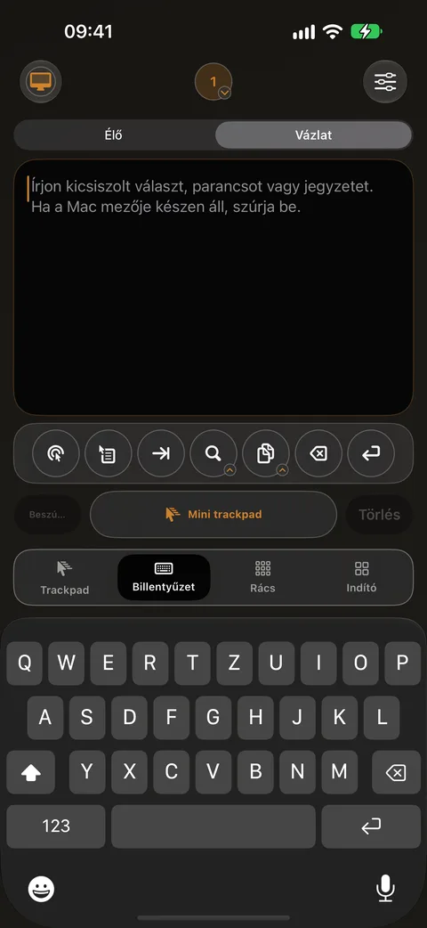 iPhone-billentyűzet szövegmezővel, amely közvetlenül a Macen gépel