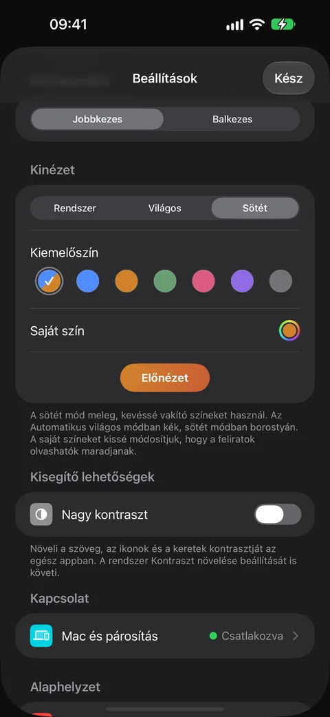 Sötét mód és Súgó mód