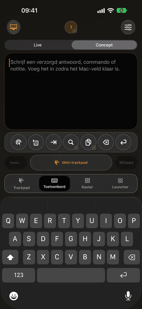 Toetsenbord op de iPhone met een tekstvak dat direct op je Mac typt