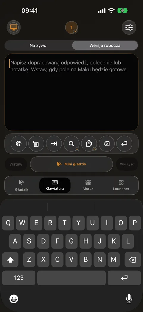 Klawiatura na iPhonie z polem tekstowym, które pisze bezpośrednio na Twoim Macu