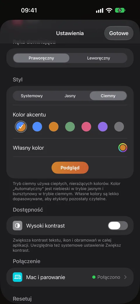 Tryb ciemny i tryb pomocy