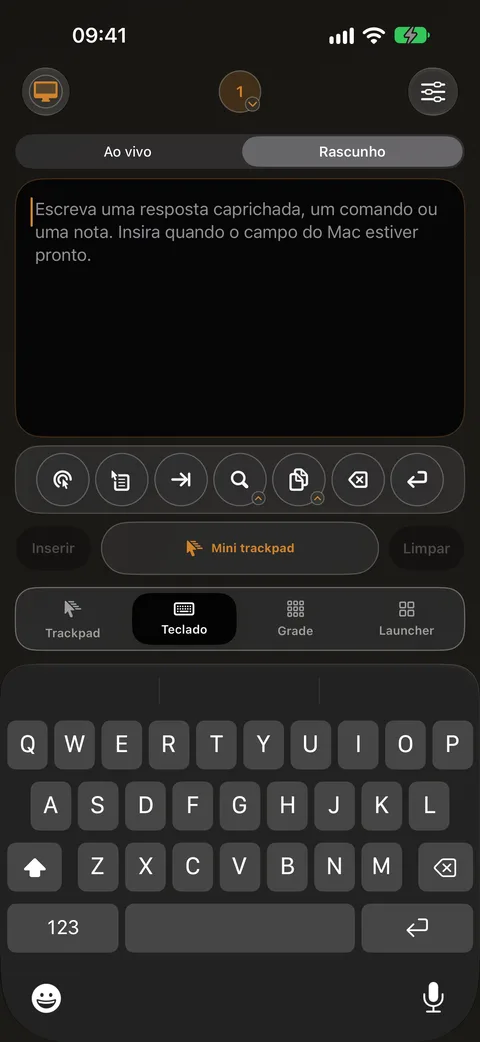 Teclado no iPhone com uma caixa de texto que digita direto no seu Mac