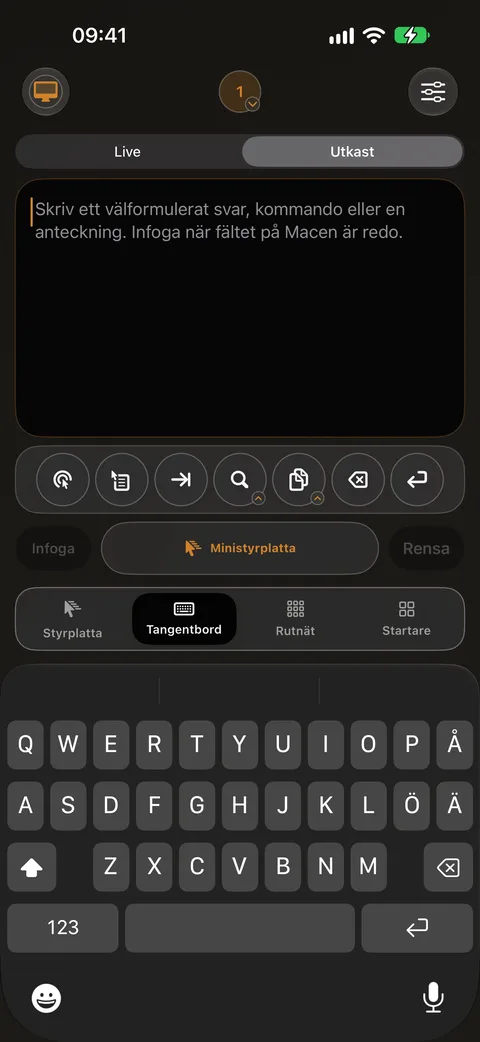 Tangentbord på iPhone med ett textfält som skriver direkt på din Mac