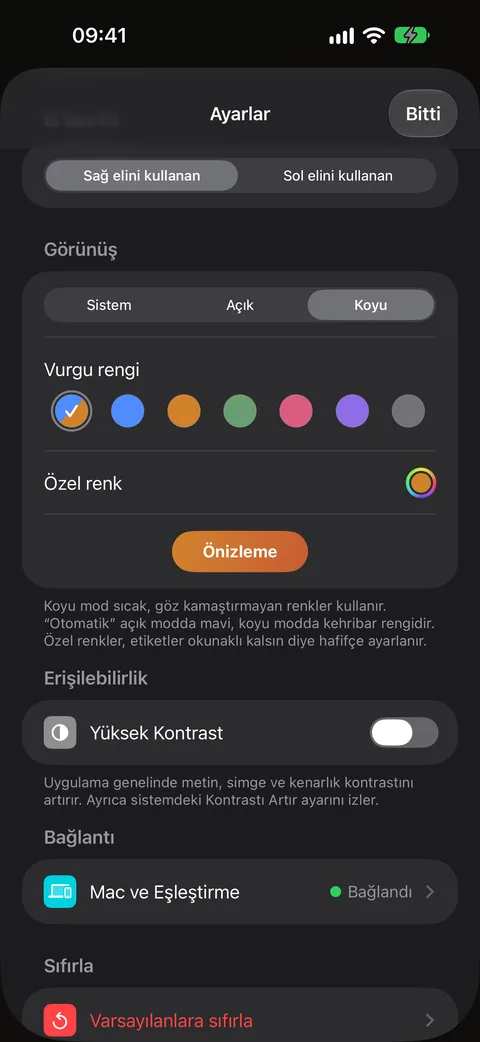 Koyu mod ve Yardım Modu